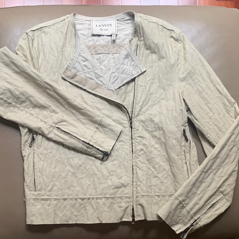 Lanvin Light Beige lamb Quilted Bomber Jacket